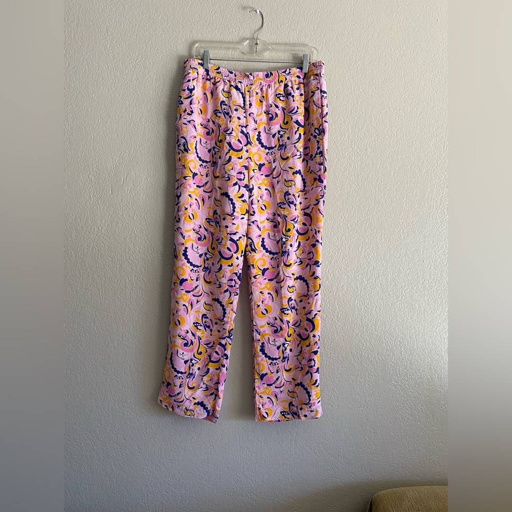 J Crew pull on silk  paisley swirl straight leg pants
